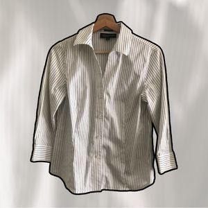 JONES NEW YORK Signature Shirt Button front Black/White 3/4 Sleeve Size Small